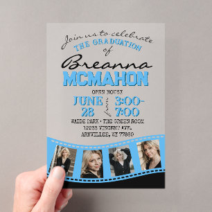 Black & Light Blue Photo Graduation Filmstrip Acrylic Invitations