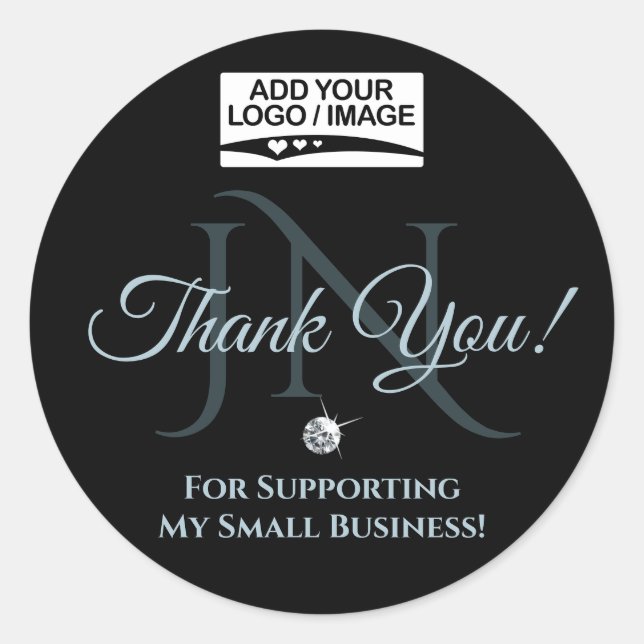 Black Light Blue Thank You Rhinestone Glam Elegant Classic Round Sticker (Front)