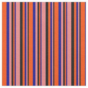 Black, Light Coral, Dark Blue & Red Stripes Fabric