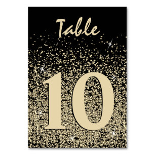 Black & Light Gold Confetti Table Number