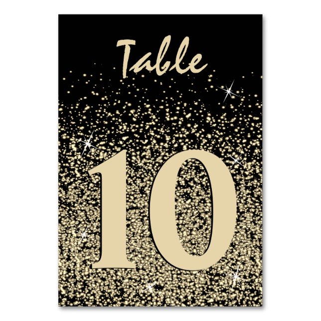 Black & Light Gold Confetti Table Number (Front)