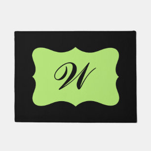 Black Light Green Monogram Initial Custom Doormat