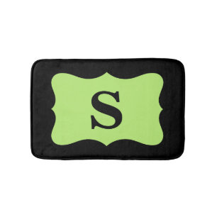 Black Light Green Monogram Initial Home Decorative Bath Mat