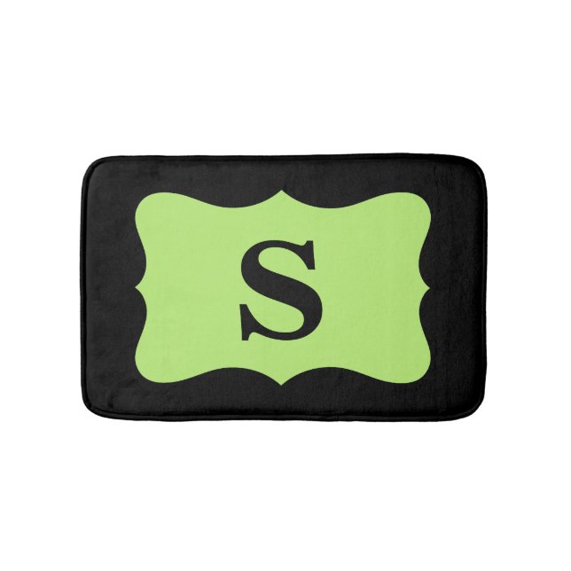 Black Light Green Monogram Initial Home Decorative Bath Mat (Front)