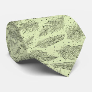 Black light green vintage feather pattern tie