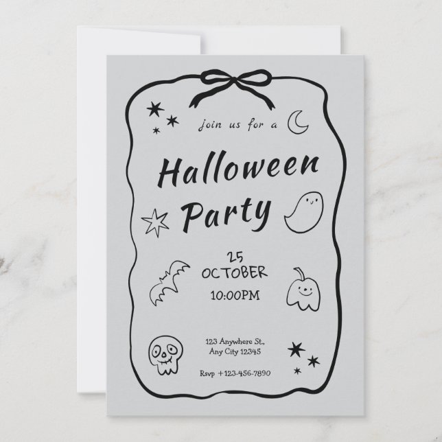 Black & Light Grey Halloween Invitation (Front)