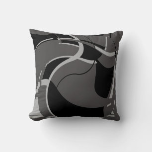 Black Light Grey on Dark Grey Swirling Art Design Throw Pillow