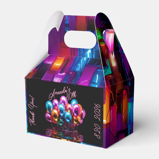 Black Light  Neon Balloons Birthday  Favor Box (Front Side)