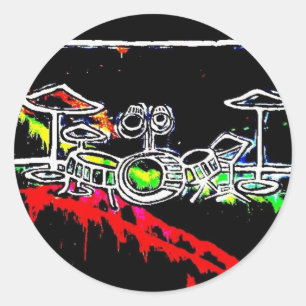 Black Light/Neon Splash Drum Set by Levi G. Classic Round Sticker