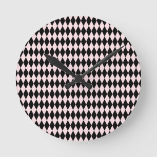 Black & Light Pink Stripe Pattern Minimal Abstract Round Clock