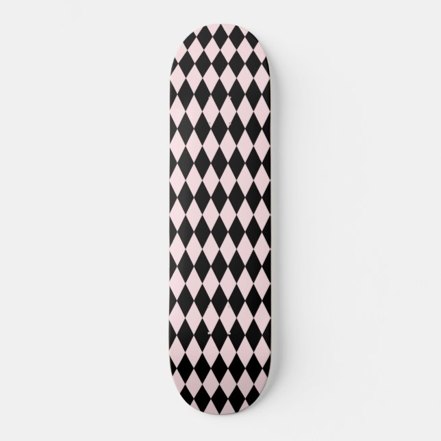 Black & Light Pink Stripe Pattern Minimal Abstract Skateboard (Front)