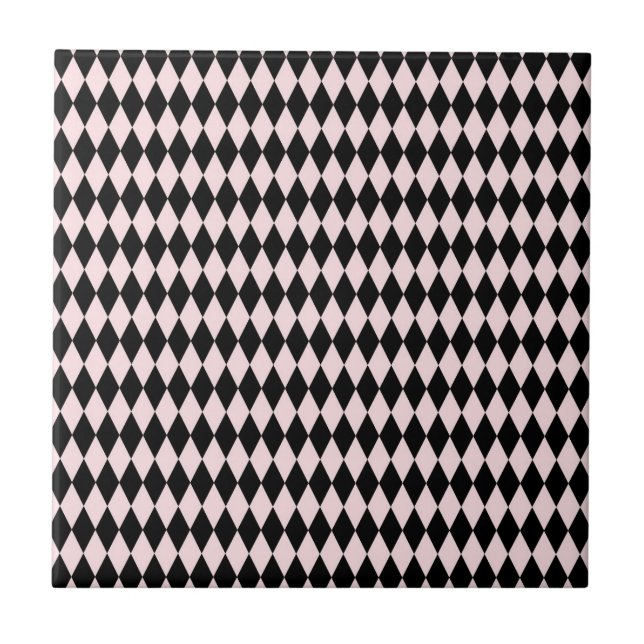Black & Light Pink Stripe Pattern Minimal Abstract Tile (Front)
