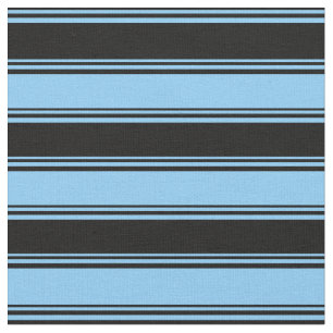 Black & Light Sky Blue Striped/Lined Pattern Fabric