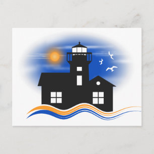 Black Lighthouse Seascape Illustration Post Card