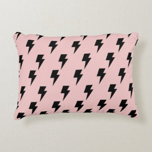 Black Lightning Pink Background Y2K Pattern Accent Pillow
