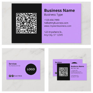 Black Lilac Business Logo Scannable QR Code Card