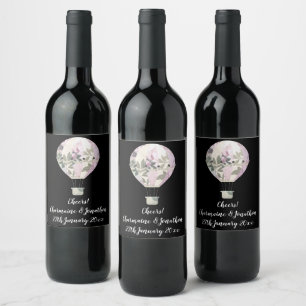 BLACK LILAC HOT AIR BALLOON WINE LABEL