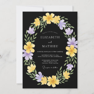 Black Lilac Wreath Wedding Invitation