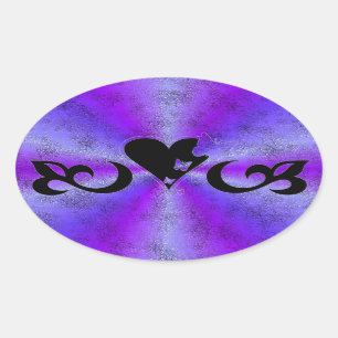 Black Lily Heart and Butterfly on Rainbow Oval Sticker