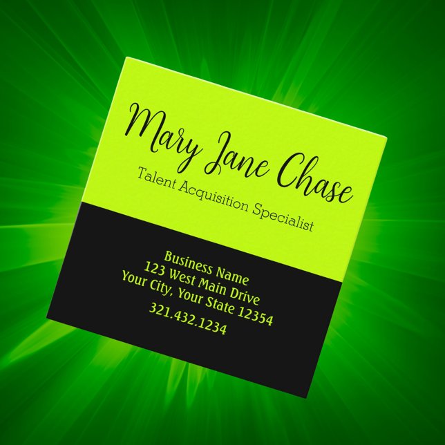 Black Lime Colourful Modern Square Business Card (Creator Uploaded)
