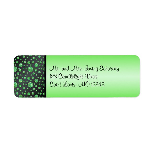 Black, Lime Glittery Dots Return Address Label (Front)