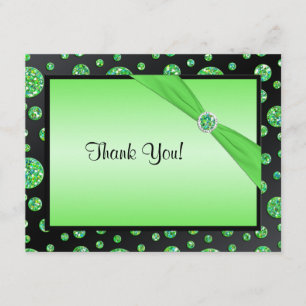 Black, Lime Glittery Polka Dot Thank You Card
