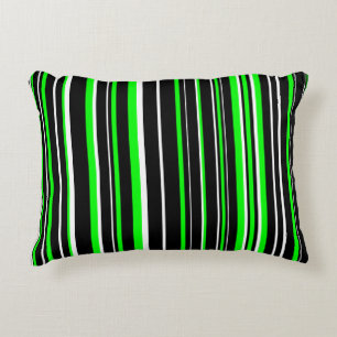 Black, Lime Green, and White Barcode Stripe Accent Pillow