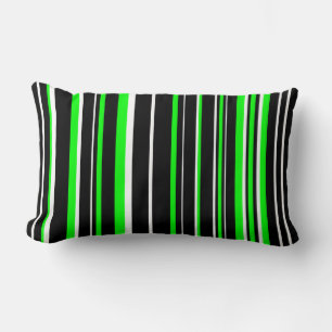 Black, Lime Green, and White Barcode Stripe Lumbar Pillow