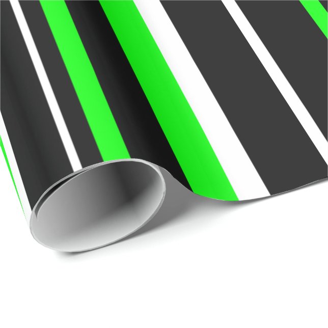 Black, Lime Green, and White Barcode Stripe Wrapping Paper (Roll Corner)