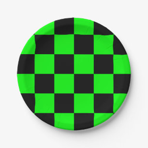 Black/Lime Green Chequered Paper Plate