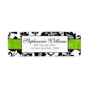 Black/Lime Green Floral Damask Address Label