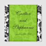 Black/Lime Green Floral Damask Wedding Magnet<br><div class="desc">2"x2" Square Custom favour magnets are printed in high quality and with vibrant colours. Perfect for baby announcements,  save-the-date reminders,  gifts for family and friends,  or even great promotional advertisements for any business. Stick them on your refrigerator,  file cabinet,  dishwasher,  or your own favourite metal surface.</div>