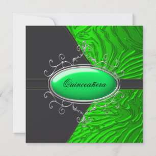 Black Lime Green Zebra Quinceanera Invitation