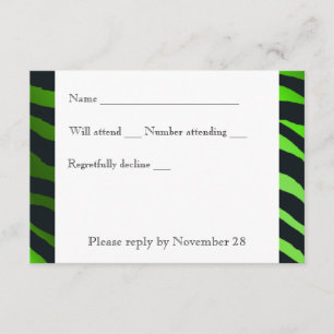 Black Lime Green Zebra Stripes rsvp with envelope Card
