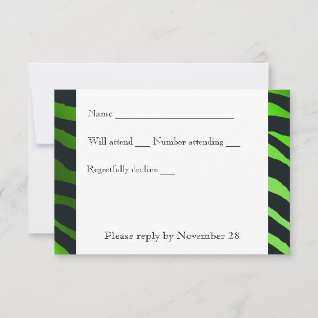 Black Lime Green  Zebra Stripes rsvp with envelope Card (Front)