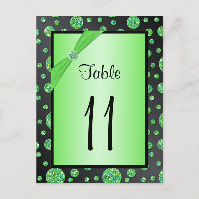 Black Lime Polka Dots Table Number Postcard (Front)