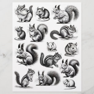 Black & Line Art Chipmunks, Squirrels, Mice