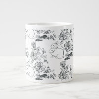 Black Line Art Cute Rabbit and Flower