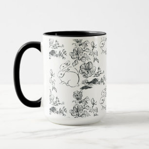 Black Line Art Cute Rabbit and Flower  Mug