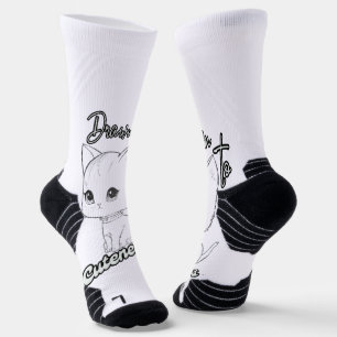 Black Line Art Kitten with Collar Socks