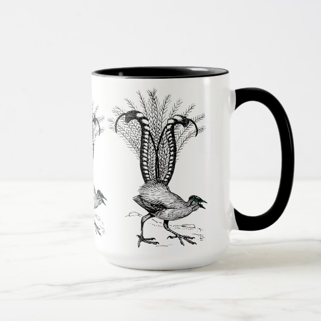Black line drawing- Lyre  Bird Mug (Right)