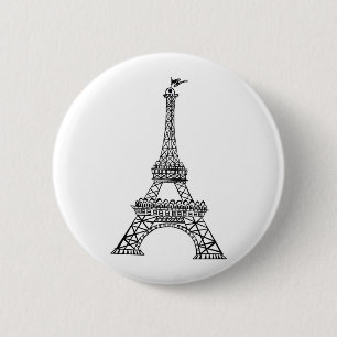 Black Line Eiffel Tower 2 Inch Round Button