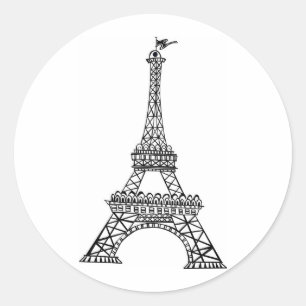 Black Line Eiffel Tower Classic Round Sticker