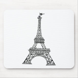 Black Line Eiffel Tower Mouse Pad