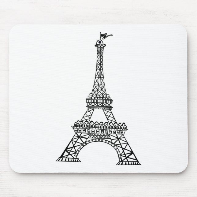 Black Line Eiffel Tower Mouse Pad (Front)
