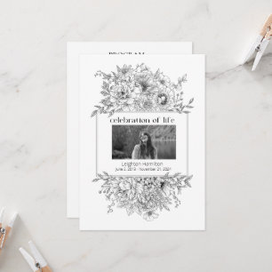 Black Line Florals Photo Funeral Program