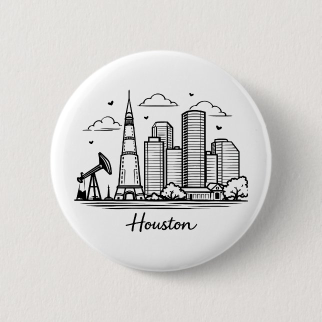 Black line Houston illustration 2 Inch Round Button (Front)
