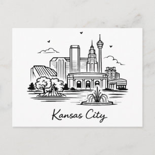 Black line Kansas city illustration Postcard