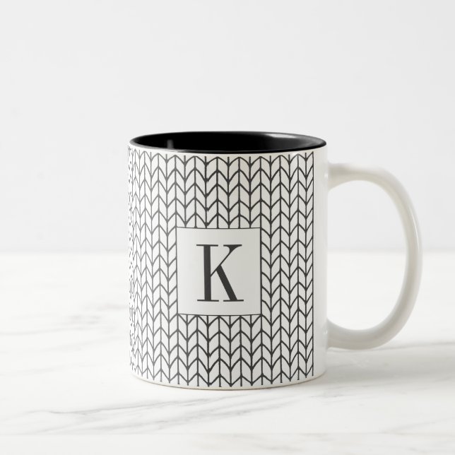 BLACK LINE KNIT Black Two-Tone Mug + Initial (Right)