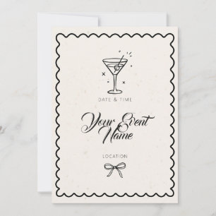 Black Line Martini Wavy Frame Invitation